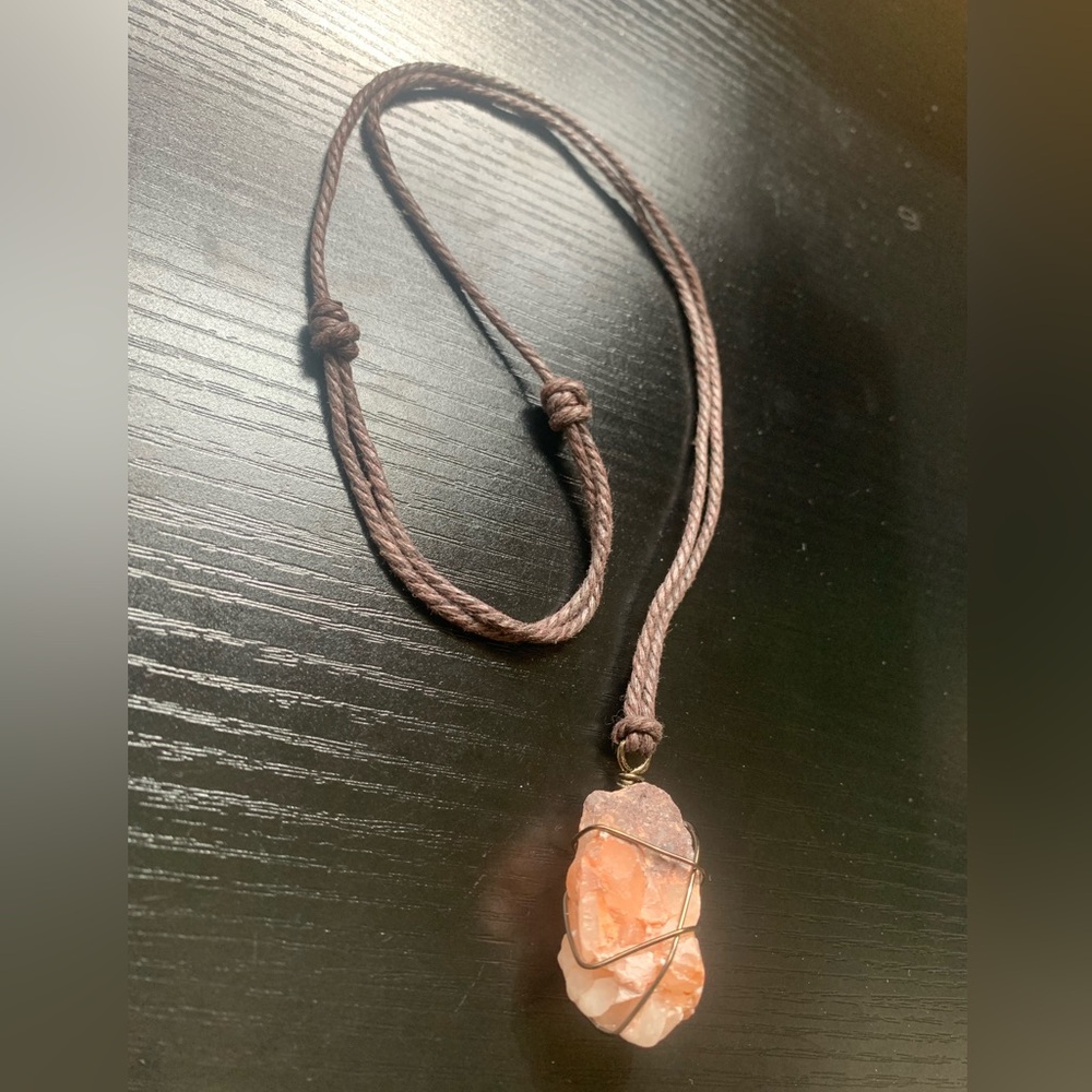 Pink Calcite Crystal | Adjustable Wire Wrapped Pendant Necklace